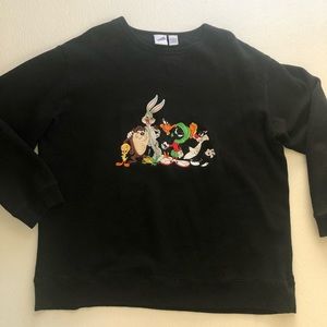 1999 Warner Bros. Embroidered Cotton Blend Crewneck Sweatshirt - EUC